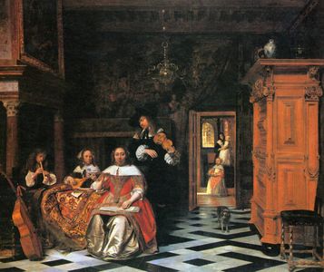 Family portrait in an opulent interior, 1663