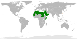 Map indicating locations of الدول العربية and تايوان