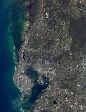A satellite image of the Tampa Bay area taken from NASA's Landsat 8 satellite in November 2019