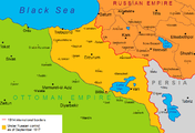 Russian occupied area of Turkish Armenia in 1917, a year before creation of the Republic and the collapse of the Russo-Armenian counter offensive.