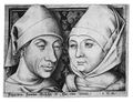 Delicate engraved lines of hatching and cross-hatching, not all distinguishable in reproduction, are used to model the faces and clothes in this late 15th century engraving