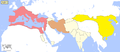 The Han dynasty (yellow) in 1 CE.