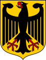 Coat of arms of ألمانيا. It dates back to the eagle as a symbol of the Holy Roman Empire of German Nation (800–1806), the so called Bundesadler.