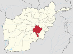 خريطة أفغانستان موضح عليها موقع ولاية غزنة.