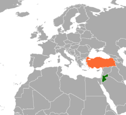 Map indicating locations of Jordan and Turkey
