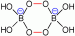 Perborate dimer, peroxide bond shown in red, charges in blue