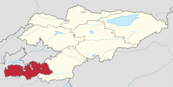خريطة قيرغيزستان، موضح عليها موقع محافظة بادكند.