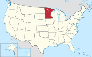خريطة الولايات المتحدة، موضح فيها Minnesota