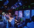 Large screen displays on يوإس‌إس Vincennes, typical of early Aegis platforms, 1988