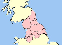 Counties of northern England shown within بريطانيا العظمى, as defined by HM Revenue and Customs.[1]