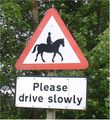 The top traffic sign warns people of horses and riders.