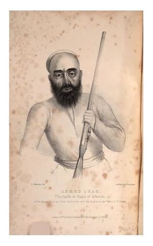 Drawing of a bearded man holding a rifle