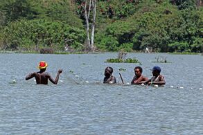 Men fishing for tilapia Lake Naivasha, Kenya