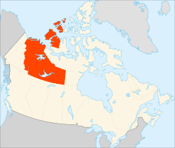خريطة كندا وفيها المقاطعات الشمالية الغربية موضحة