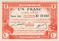وجه ورقة نقدية بقيمة 1 فرنك تونسي، أصدرت في 3 مارس 1920 (13 جمادى الآخرة 1338 هـ)