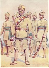 The khaki uniforms of Indian soldiers in British India.