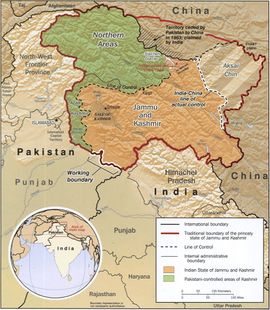 خريطة پاكستان، وفيها أرض ما وراء قرةقرم موضحة