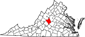 Map of Virginia highlighting Nelson County