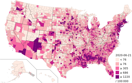 COVID-19 outbreak USA per capita cases map counties.svg