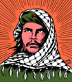 كرتون لعام 2002، رسم لطوف، يصف الثائر الماركسي تشه گـِڤارا يرتدي الكوفية الفلسطينية.