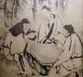 رسم على واجهة زجاجية يصور أشخاص يلعبون الگو، رسم كانو إيتوكو (1543-1590)، ياباني