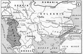 Map with the final territorial modifications; published in the Report of the International Commission on the Balkan Wars, 1914