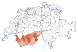 Map of Switzerland, location of كانتون ڤاليس highlighted