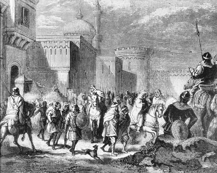 ملف:Muslim troops leaving Narbonne to Pepin le Bref in 759.jpg