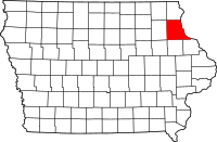 Map of Iowa highlighting كلايتون