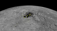 Water ice (yellow) in permanently shaded craters of Mercury's north polar region