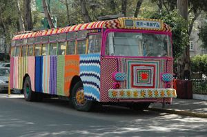 Yarn bombing a bus in Mexico City.jpg