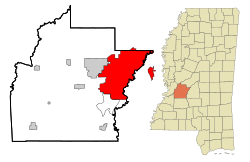 Location of Jackson within Hinds County, Mississippi
