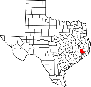 Map of Texas highlighting Liberty County