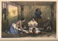 An 1836 lithograph of Mexican women making tortillas by Carl Nebel.