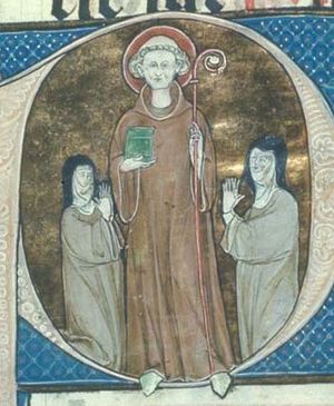 A medieval picture of Bernard of Clairvaux and two nuns