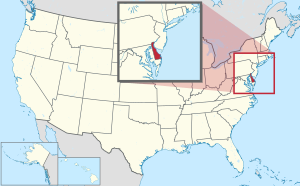 Map of the United States with دلاوير highlighted
