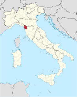 Map highlighting the location of the province of Lucca within the Tuscany region of Italy