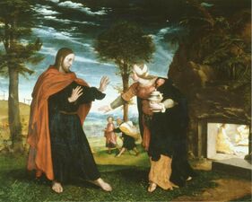 Noli me tangere, possibly 1524–26. Oil and tempera on oak, Royal Collection.