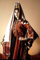 Bethlehem "Malak Khdari" or "Royal" dress with the "Shatweh" headdress and a rare 19th century headscarf