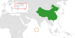 Map indicating locations of China and Maldives