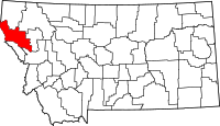 Map of Montana highlighting سانديرز