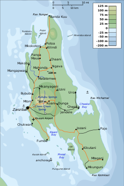 خريطة الجزر الرئيسية المكونة لزنجبار