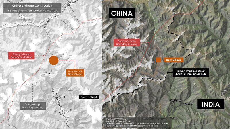 ملف:خريطة تضاريس توضح موقع التجمع السكني الصيني الجديد بولاية أرننوتشال الهندية، نوفمبر 2021.jpg