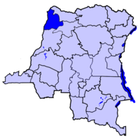 خريطة جمهورية الكونغو الديمقراطية موضحا عليها جنوب أوبانگي