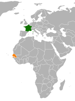 Map indicating locations of France and Senegal