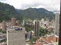 An Eastern view of Bogotá's International Business District with Monserrate looming above