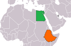 Map indicating locations of Egypt and Ethiopia