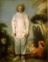 Watteau's commedia dell'arte player of Pierrot, ca 1718–19, traditionally identified as "Gilles" (Louvre)