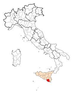 Map highlighting the location of the province of Ragusa in Italy