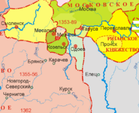 Upper Oka Principalities in 1389   Principality of Odoyev   Principality of Tarusa   Principality of Kozelsk   Principality of Masalsk